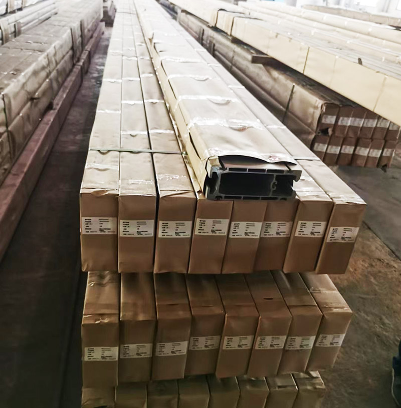 Packaged crane rails and components ready for shipment